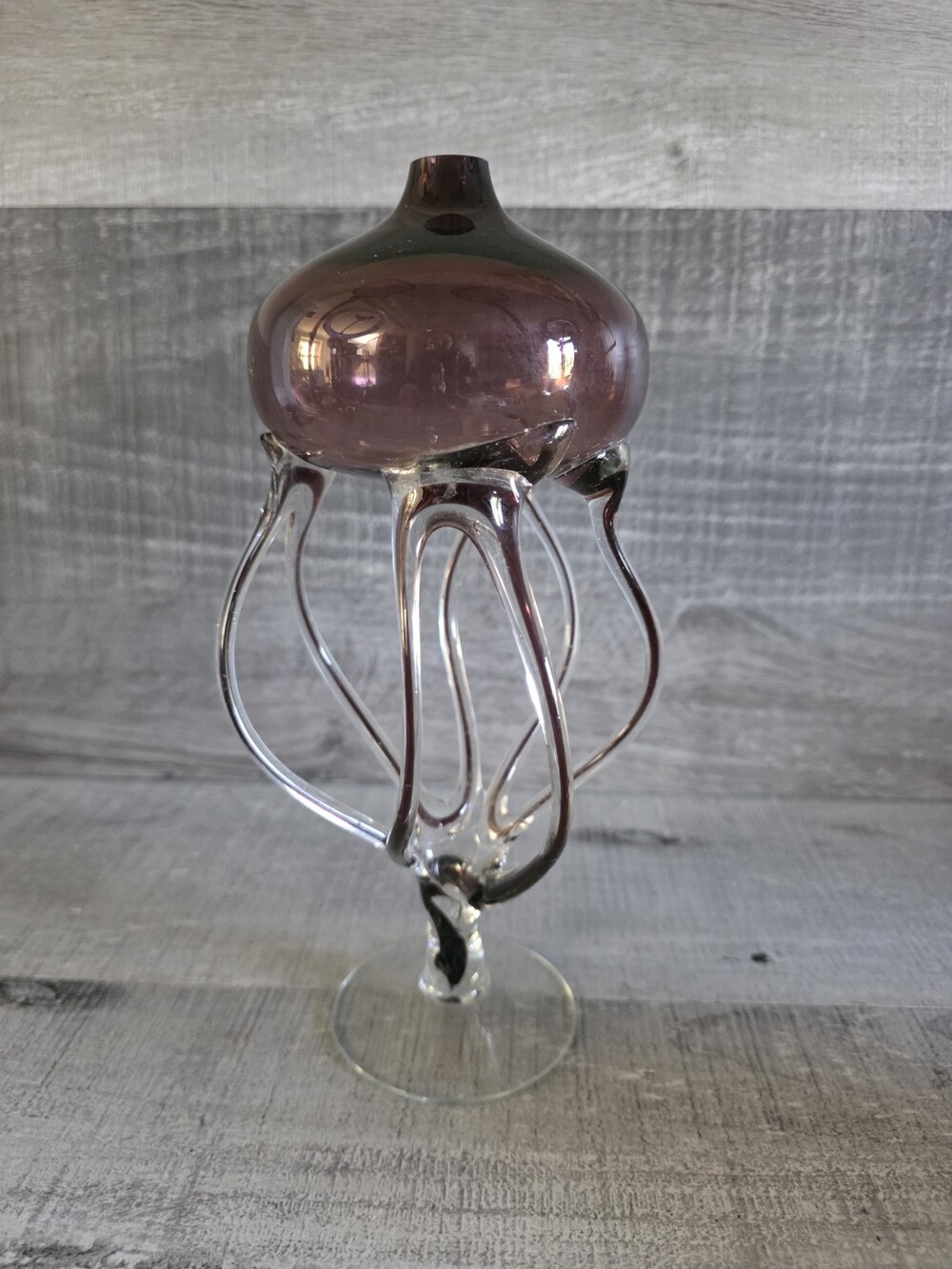 Krosno Jozefina Art Glass Amethyst Octopus 9" Tall Sticker Attached 7 Arms G35